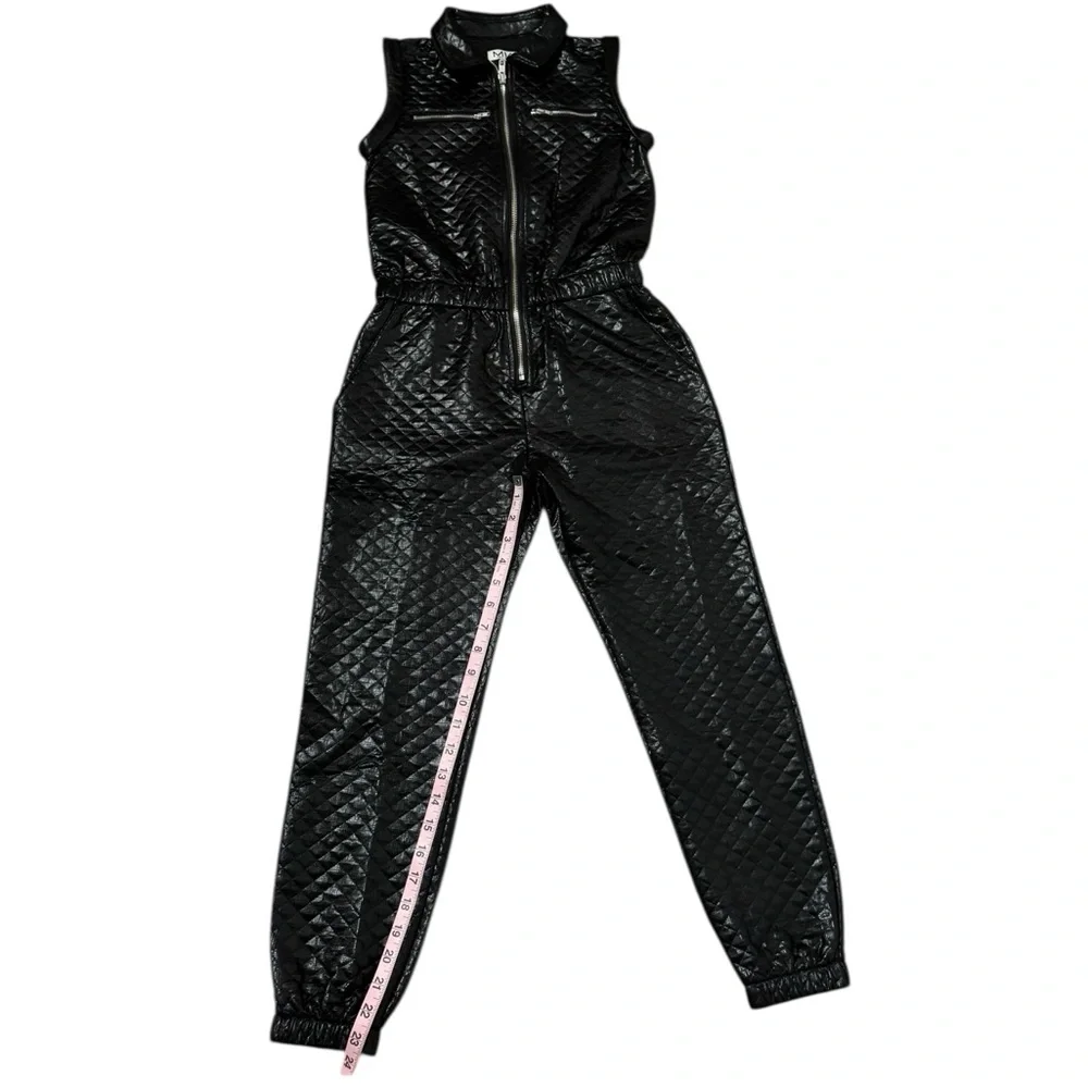 Girls Mia‎ New York Quilted Sleeveless Jumpsuit Faux Leather Shiny Black Large